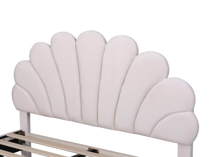 Upholstered Platform Bed With Flower Pattern Headboard