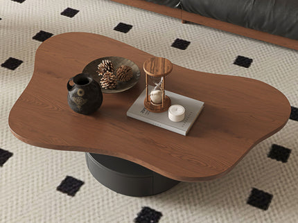 Cloud Coffee Table With 2 Drawers & Multi Layer Storage - Dark Walnut / Matt Black
