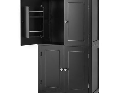 Elegant Bathroom Floor Storage Cabinet With 4 Doors, Adjustable Shelves