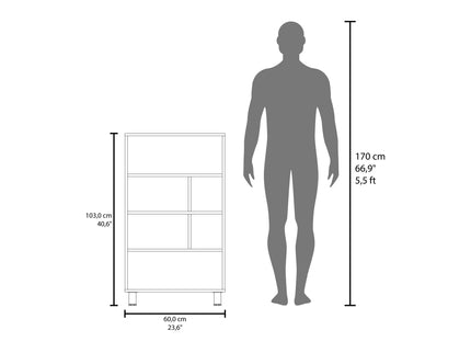 Bookcase, 6 Shelves, 4 Legs - Black