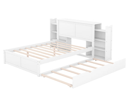 Storage Platform Bed With Pull Out Shelves And Trundle
