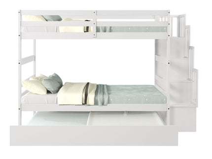 Twin Over Twin Bunk Beds With Twin Trundle And Stairway Storage Function