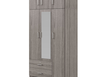 Modern 3 Door Mirror Wardrobe With 2 Drawers And Top Cabinet