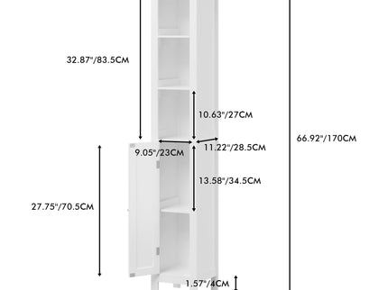 Slim Tall Bathroom Storage Cabinet With Adjustable Shelves, Anti Tip Freestanding Cabinet - White