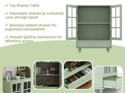 Minimalist Buffet Cabinet With Double Glass Doors And Drawer