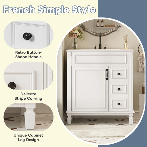 Bathroom Vanity With Sink, Cabinet With 2 Drawers And Adjustable Shelf