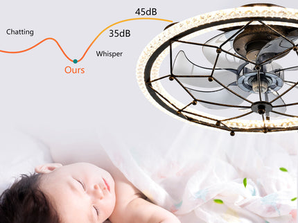 Caged Ceiling Fan With Remote Control Lights, 6 Speeds, 3 Color Temperature LED - Antique Black