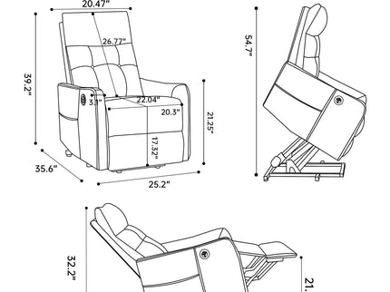 Single Motor Power Lift Recliner Chair With Massage And Heat, USB For Charging - Brown