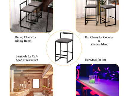 Elegant Bar Stool Set With Backrest And Footrest, Counter Height (Set of 2)