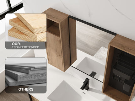 41.6" Wall Mounted Bathroom Cabinet With Soft Close Door, Storage Cabinet Featuring - Imitative Oak