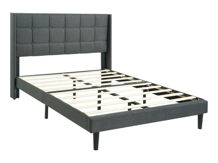 Queen Size Upholstered Platform Bed Frame With Button Tufted Linen Fabric Headboard - Dark Gray