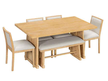 Dining Set With Rectangular Table, 4 Upholstered Chairs & 1 Padded Bench