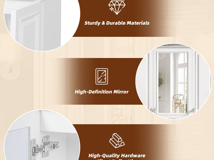 Wall Mounted Mirror Cabinet With 5 Adjustable Shelves, Rectangular Storage For Bathroom - White