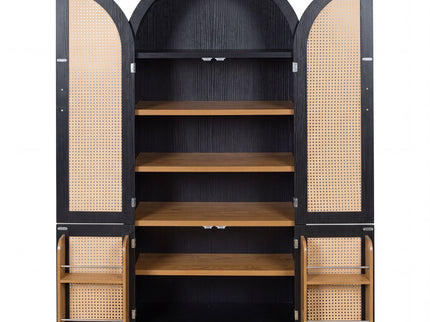 Tall Arched Cabinet With Rattan Doors & Adjustable Shelves