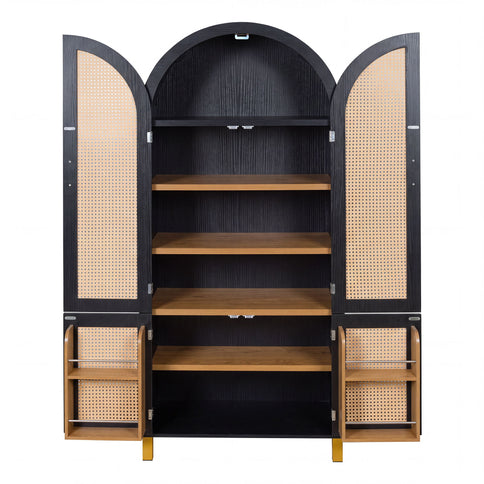 Tall Arched Cabinet With Rattan Doors & Adjustable Shelves