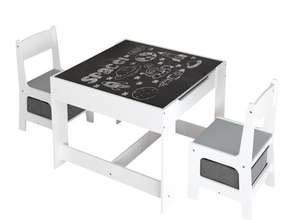 Kids Table And Chair Set, 3 In 1 Activity Table With Storage Drawer For Toddlers Drawing, Reading, Crafts, 2 In 1 Detachable Top - White