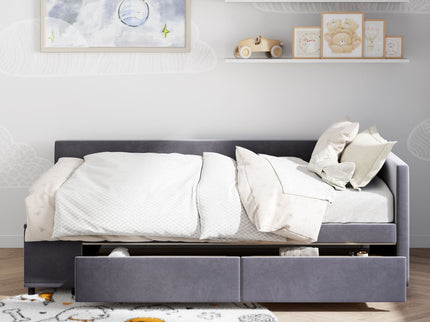 L Shaped Upholstered Platform Bed With Storage And Drawers