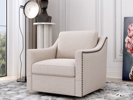 360 Degree Swivel Armchair, Skin Friendly Fabric, Ergonomic Design, Brass Nail Decorative Armchair