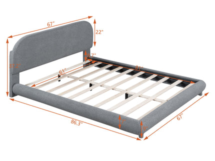 Upholstered Platform Bed With Thick Solid Frame And Stylish Curve-Shaped Design
