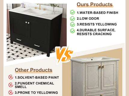 Bathroom Vanity Set, Fluted Cabinet, Soft Close Doors & Drawers, 3 Faucet Holes, Sink Included - Black