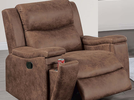1 Piece Manual Recliner With Padded Seat And Backrest, Square Arms For Living Room - Walnut