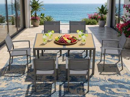 Rectangle Outdoor Patio Table With Slatted Top - Gray