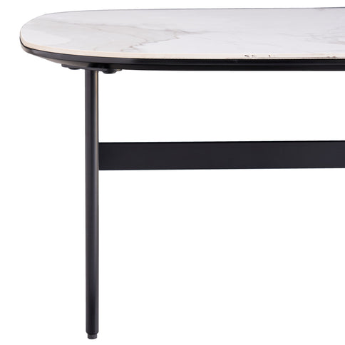 Modern Rectangular Rock Plate Coffee Table Open Space Design Golden Metal Frame Minimalist Living Room Center Table For Lounge Office - Black White