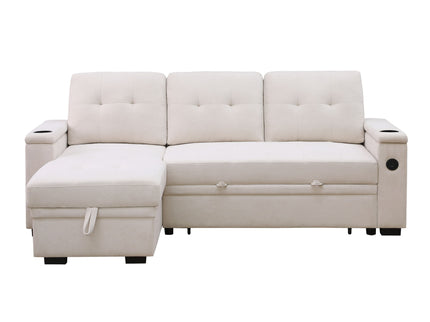 Ashlyn II - 84"W Woven Fabric Reversible Sleeper Sectional Sofa with Storage Chaise