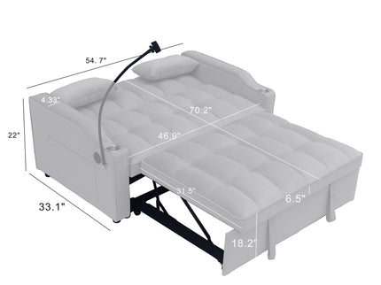 Modern Loveseat With Pullout Bed, Adjustable Reclining Backrest