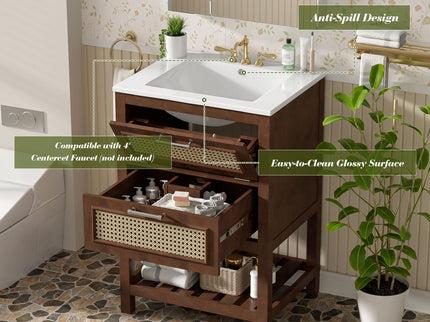 Modern Bathroom Vanity With Integrated Sink, Cabinet With 1 Deep Drawer And 1 Tip-Out Drawer