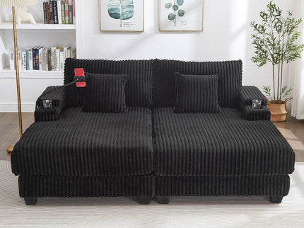 Modern Chaise Sofa With Adjustable Backrest, Cup Holders, Phone Holder & Storage Compartments For Living Room