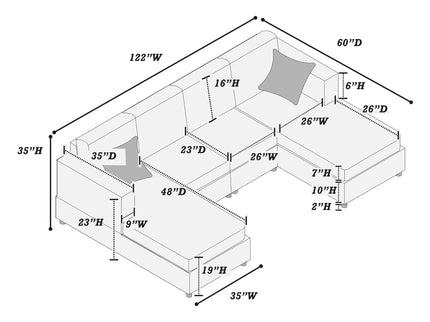 Modern Design Sectional Set With Right And Left Arm Chaise