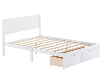 Full Size Platform Bed With Under Bed Drawers - White