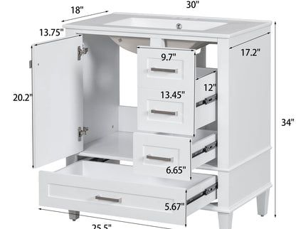 Bathroom Vanity, Modern Bathroom Cabinet With Sink Combo Set, Bathroom Storage Cabinet With A Soft Closing Door And 3 Drawers, Solid Wood Frame