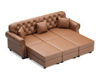 Light Brown / 4 Pc. 3 Seater Sofa, 3 Ottomans