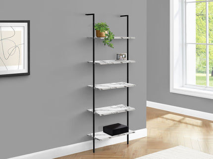 Bookshelf, Bookcase, Etagere, Ladder, 5 Tier, For Office, Marble Look Contemporary & Modern