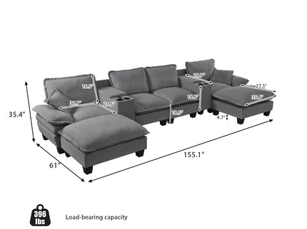 Modular Cloud Couch Sofa With Cup Holders & Storage, USB Port