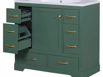 Modern Bathroom Vanity With Sink, 6 Drawers, Adjustable Shelf