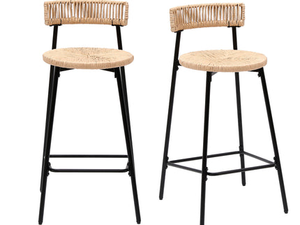 Boho Style Handwoven Paper Rope Counter Stools (Set of 2)