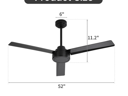 52" Ceiling Fan With Remote Control, 6 Speed Reversible DC Motor, 3 Blades