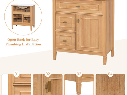 Bathroom Vanity With Sink, Flip Drawer & Adjustable Shelf - Natural