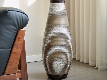 Tall Standing Designer Floor Vase Durable Artificial Rattan Elegant 2 Tone Finish Ideal Decor Accent For Living Room, Bedroom, Entryway Stylish Home Decor Statement Piece - Black / Gray