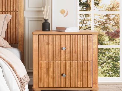 Modern Fluted Nightstand With 3 Drawers