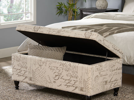 Parisian Upholstered Fabric Storage Ottoman - Beige / Reclaimed Natural