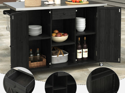 Outdoor Kitchen Island With Stainless Steel Top, Ample Storage Space, Towel And Spice Racks And A Bottle Opener