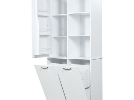 Freestanding Tall Storage Cabinet With 2 Tilt Out Hampers