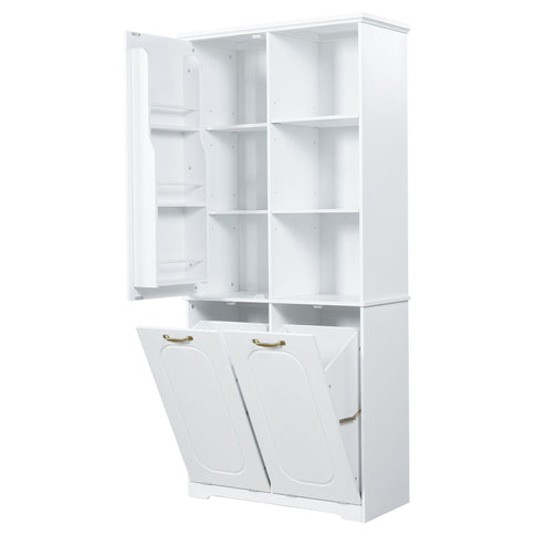 Freestanding Tall Storage Cabinet With 2 Tilt Out Hampers