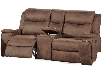 1 Piece Manual Motion Loveseat Hidden Cup Holder Console With Plush Back Cushion For Living Room - Walnut