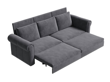 3 In 1 Convertible Sleeper Sofa With Nailhead Trim & Rolled Arm
