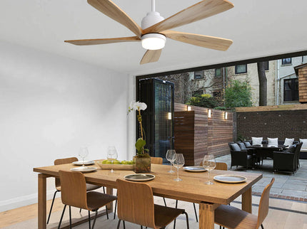52" Smart Remote Control Ceiling Fan With Dimmable LED Light, 5 Blades, Reversible DC Motor - White
